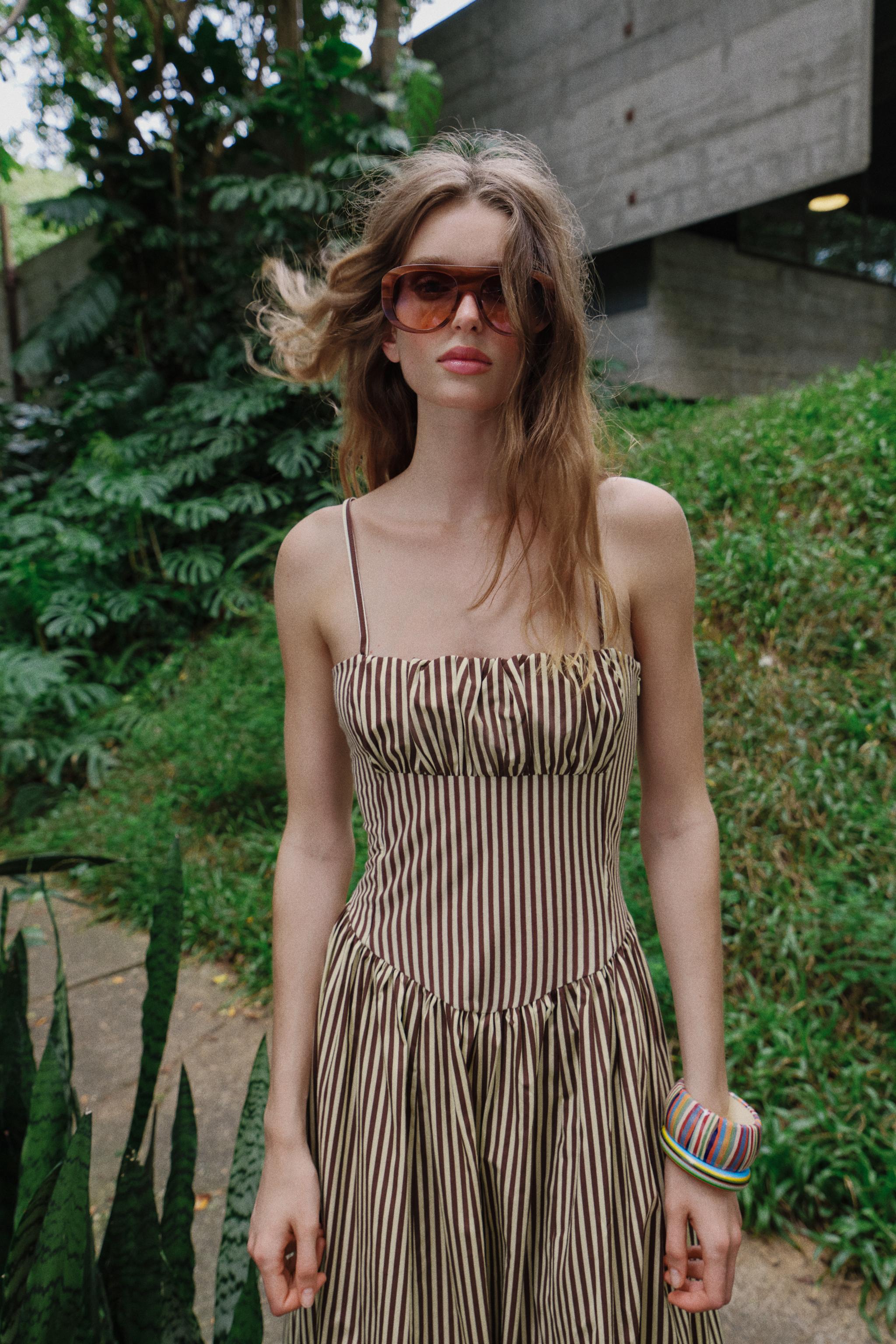 STRIPED COMBINATION POPLIN DRESS